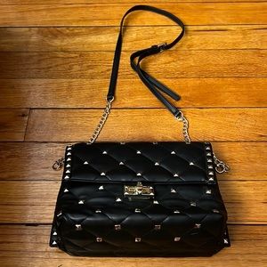 Black and gold studded cross body purse